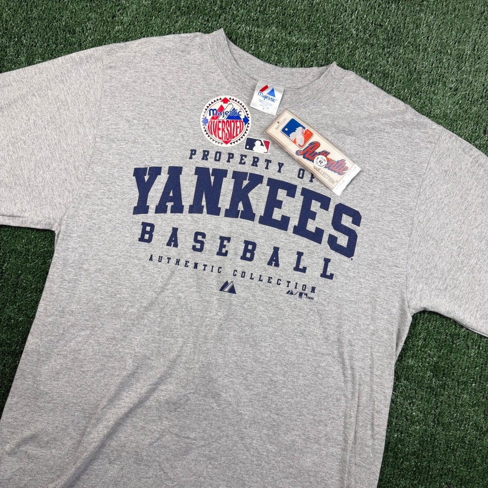 NWT Majestic New York Yankees Baseball T-Shirt Gray Mens Medium Authentic 2005